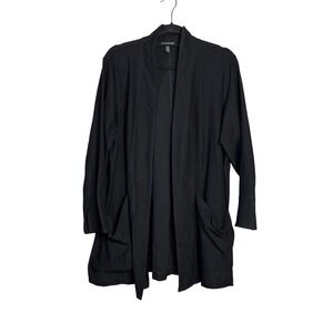EILEEN FISHER Black Drape Front Crepe Cardigan Jacket Size 1X Open Front Pockets